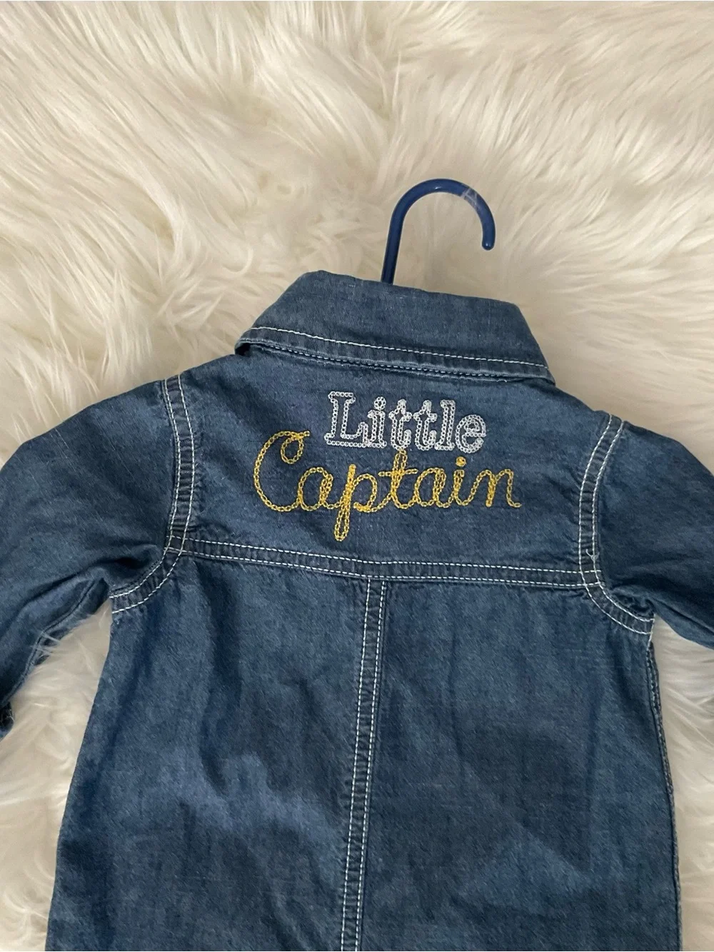 Carter's Dark Blue Denim Baby Jumpsuit with Collar